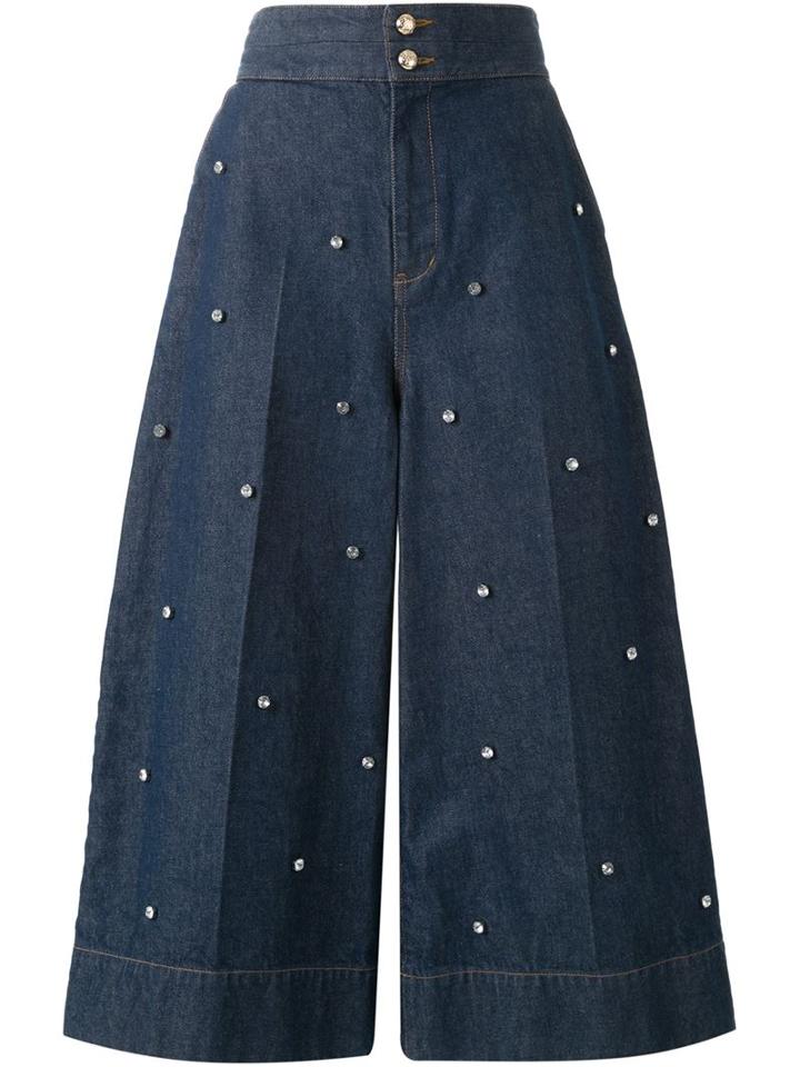 Muveil Embellished Denim Culottes, Women's, Size: 38, Blue, Cotton