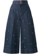 Muveil Embellished Denim Culottes, Women's, Size: 38, Blue, Cotton