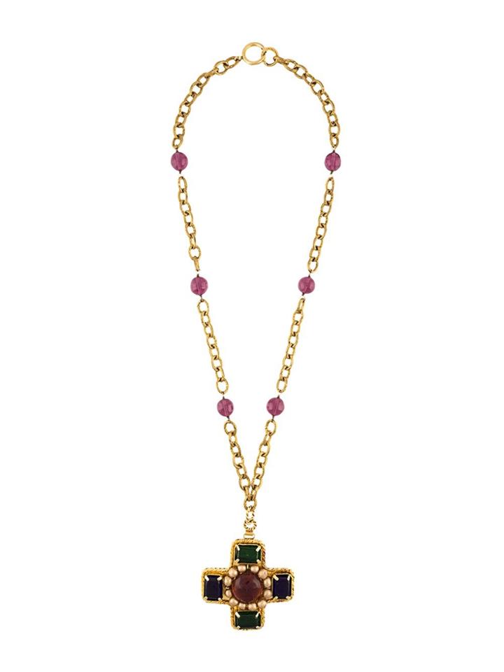 Chanel Vintage Cross Pendant Necklace - Multicolour