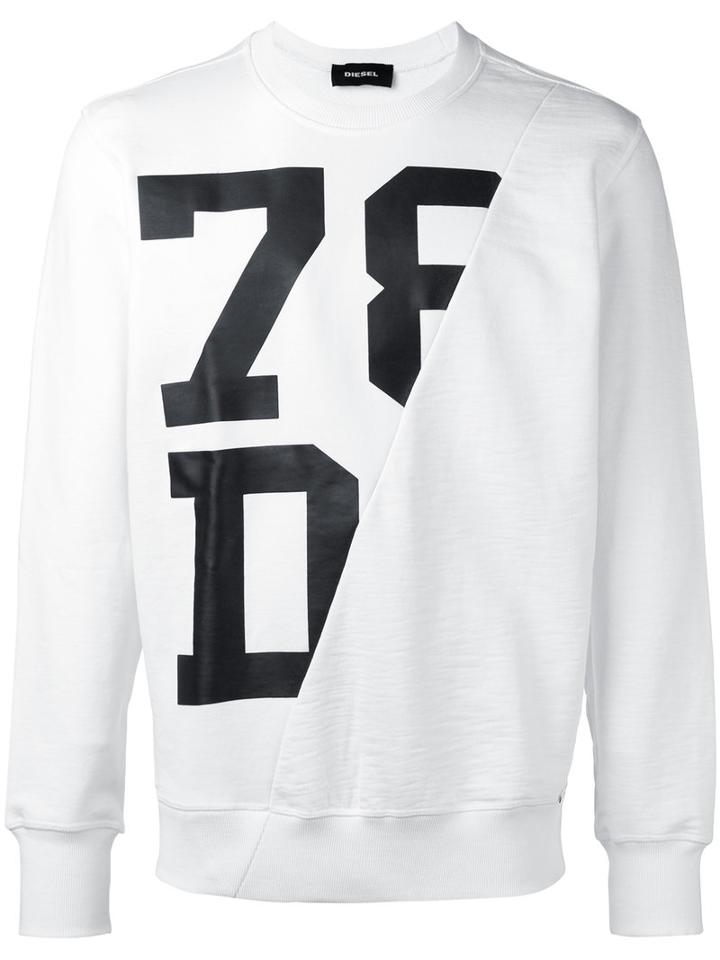 Diesel Diagonal Panel Sweatshirt, Men's, Size: Medium, White, Cotton