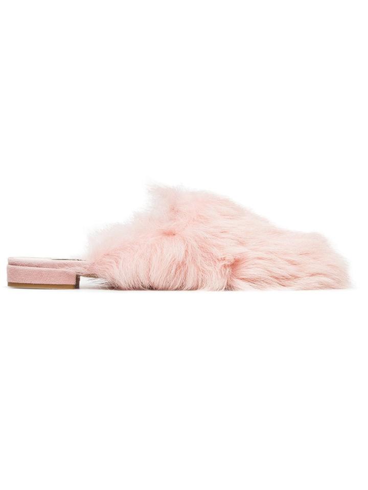 Natasha Zinko Pink Shearling Flat Mules
