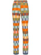 The Elder Statesman Check Print Flared Knit Trousers - Orange