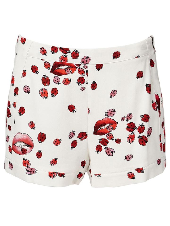 Giamba Mouth And Ladybird Print Shorts, Women's, Size: 42, White, Polyester/viscose