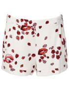 Giamba Mouth And Ladybird Print Shorts, Women's, Size: 42, White, Polyester/viscose