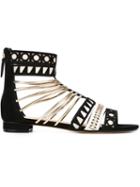 Schutz Strappy Flat Sandals, Women's, Size: 37, Black, Calf Leather/leather/plastic
