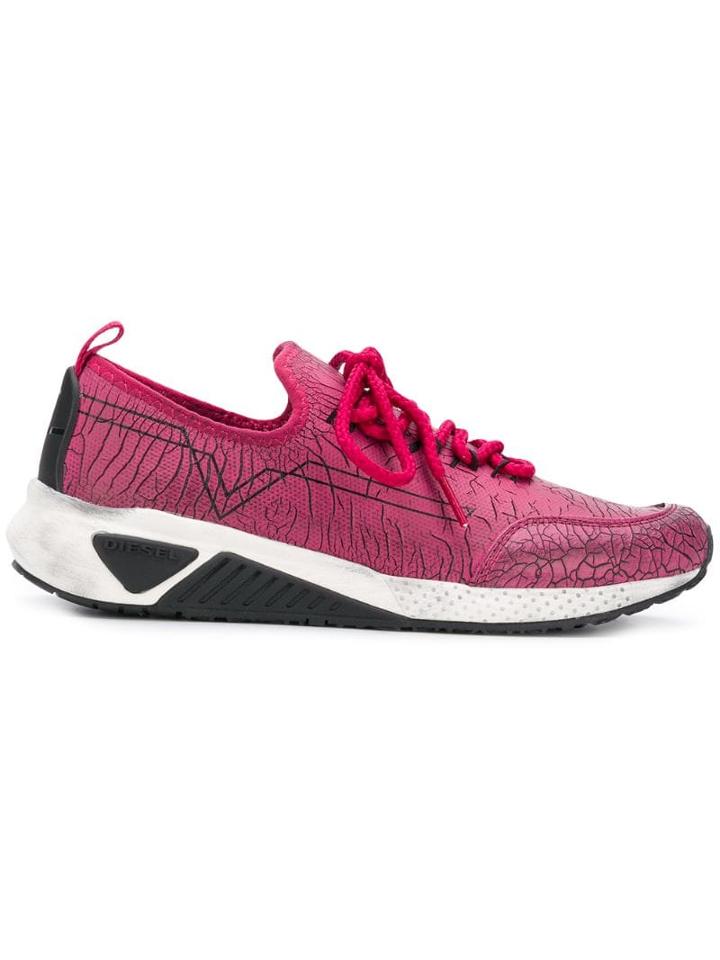 Diesel Crack Print Low-top Sneakers - Pink