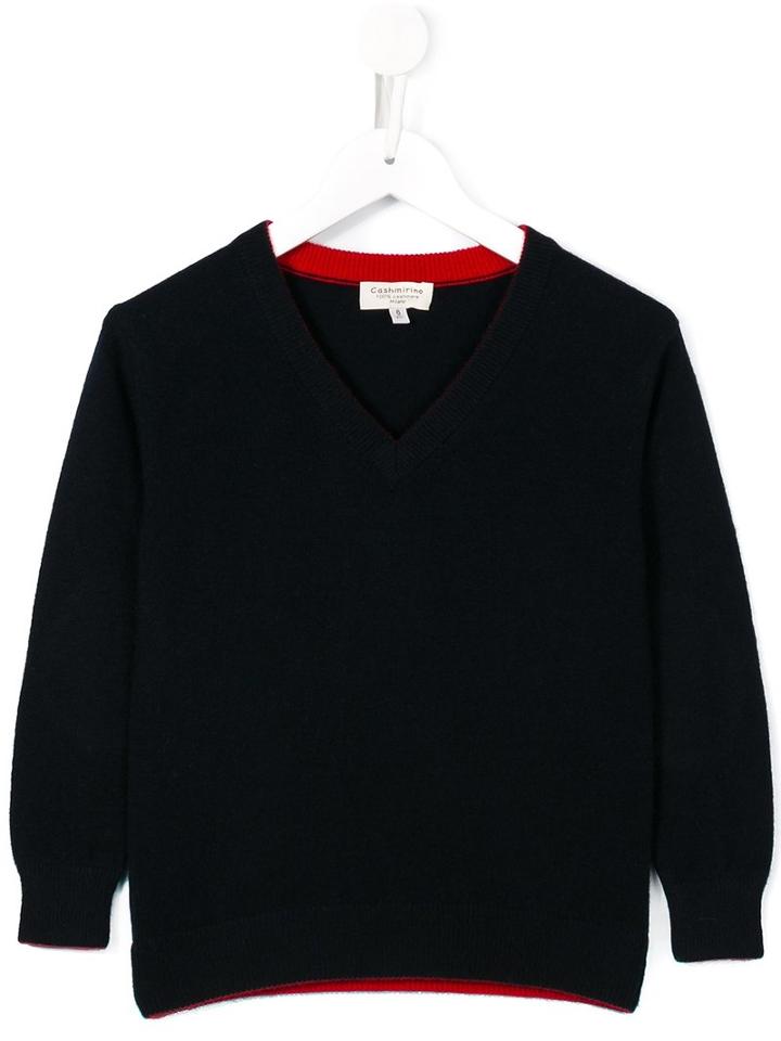 Cashmirino - V-neck Knitted Jumper - Kids - Cashmere - 4 Yrs, Blue