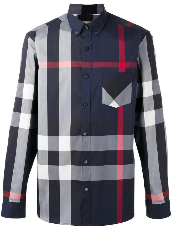 Burberry - Longsleeve Checked Shirt - Men - Cotton/polyamide/spandex/elastane - S, Blue, Cotton/polyamide/spandex/elastane