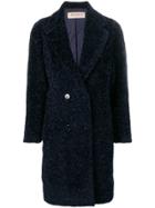 Blanca Double Breasted Textured Coat - Blue