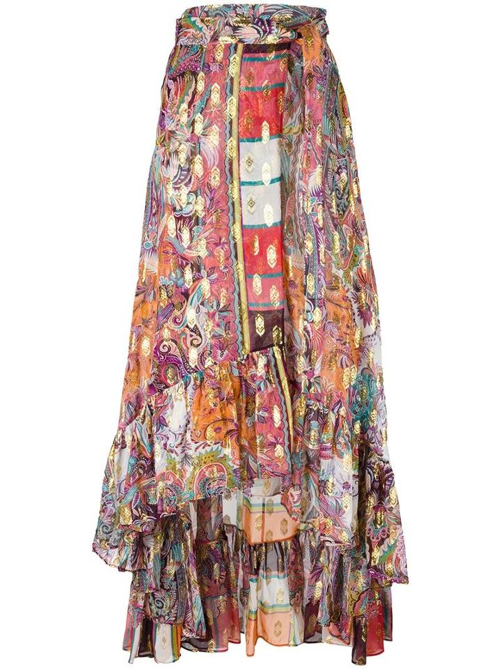 Etro Ruffled Wrap Skirt, Women's, Size: 42, Red, Silk/metallic Fibre