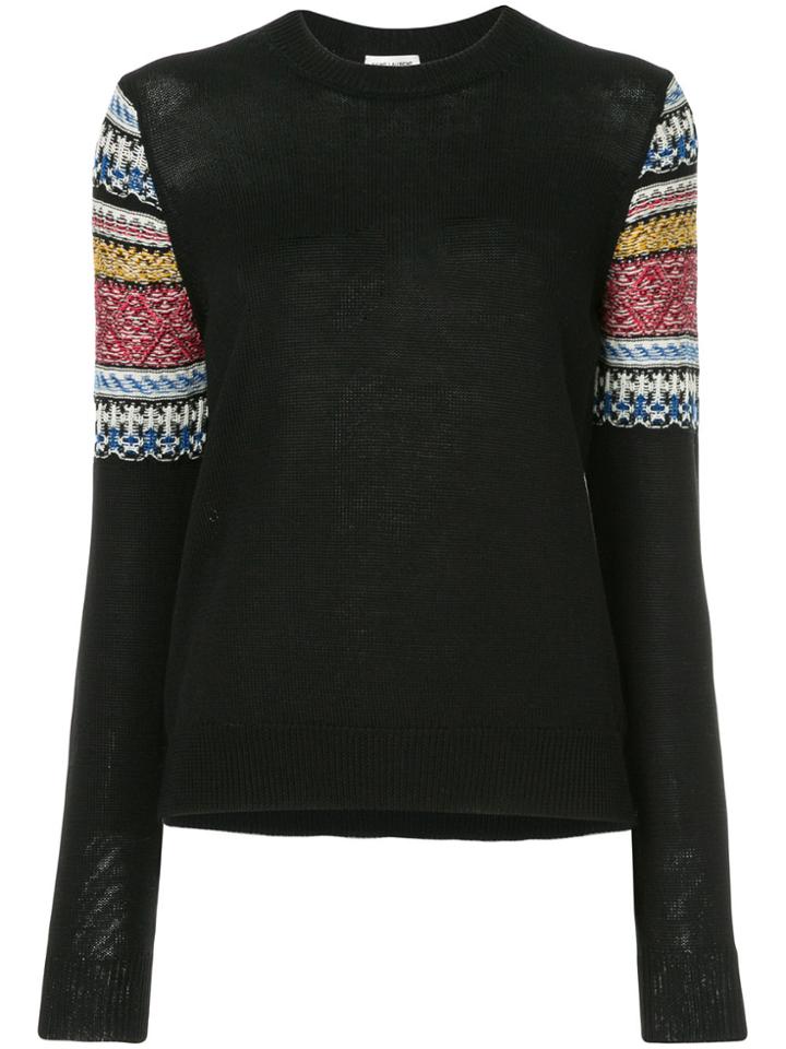Saint Laurent Jacquard Sleeve Sweater - Black