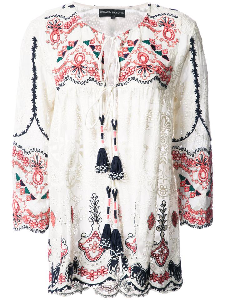 Hemant And Nandita Flared Embroidered Blouse - White