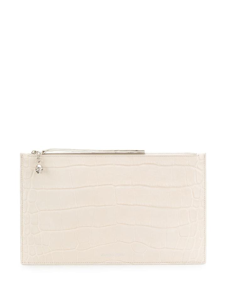 Alexander Mcqueen Crocodile Embossed Clutch Bag - White