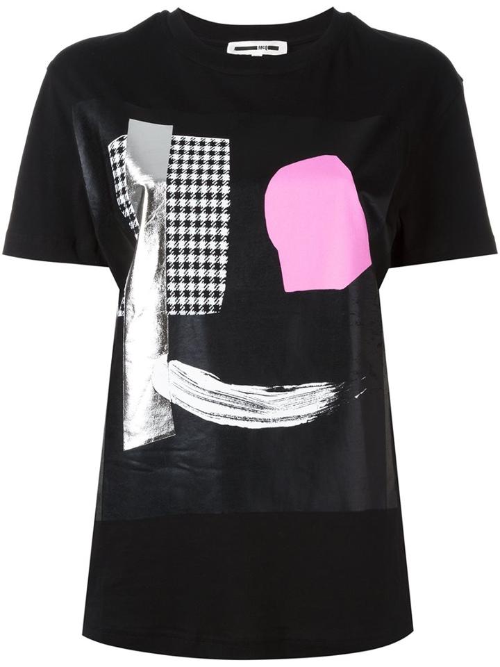 Mcq Alexander Mcqueen Abstract Face Print T-shirt, Women's, Size: Small, Black, Cotton