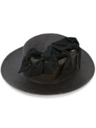 Federica Moretti - Bow Trim Hat - Women - Cotton/viscose/straw - M, Black, Cotton/viscose/straw