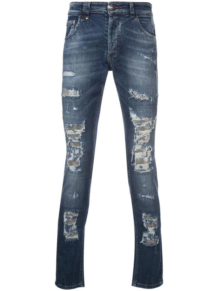Philipp Plein Ripped Skinny Jeans - Blue