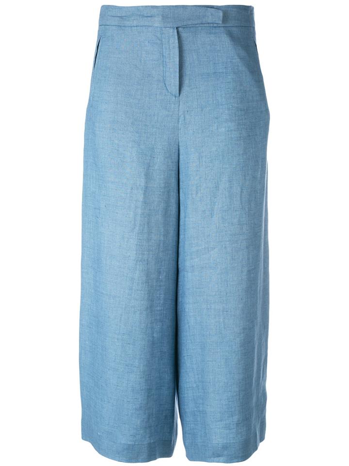 Loro Piana Wide-legged Cropped Trousers, Women's, Size: 40, Blue, Linen/flax