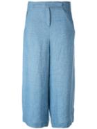 Loro Piana Wide-legged Cropped Trousers, Women's, Size: 40, Blue, Linen/flax