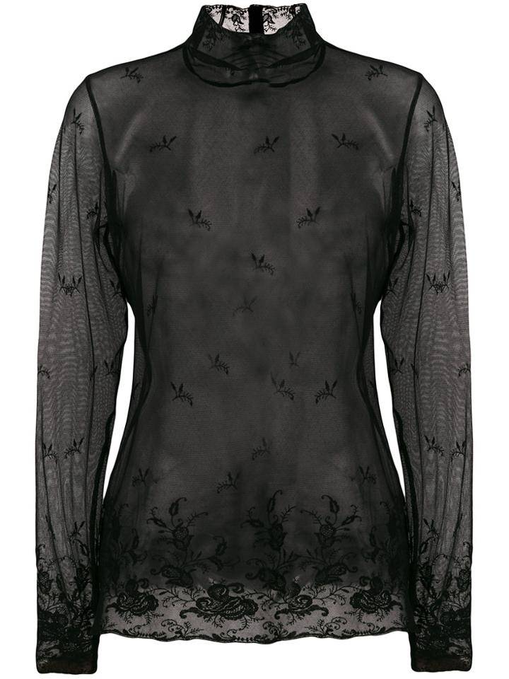 Ann Demeulemeester Mildred Sheer High Neck Top - Black