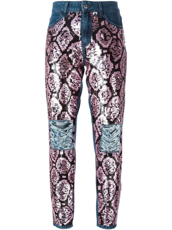 Au Jour Le Jour Sequin Embellished Jeans, Women's, Size: 40, Blue, Cotton/pvc