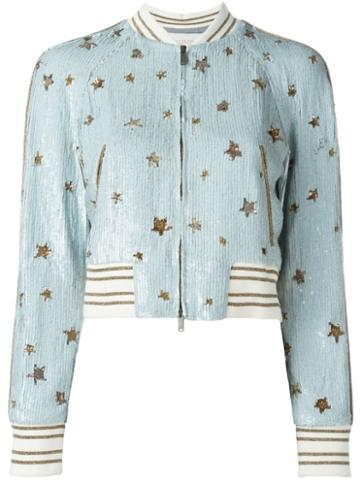 Valentino Star Sequinned Bomber Jacket, Women's, Size: 40, Blue, Silk/viscose/polyester/metallic Fibre