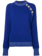 Balmain Shoulder Button Knit Sweater - Blue