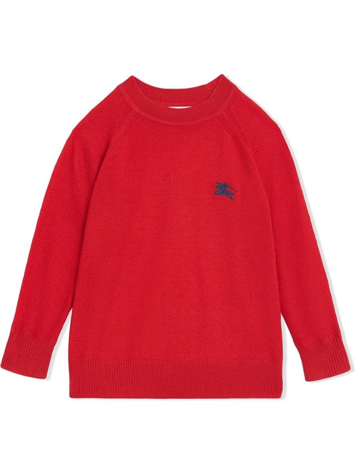 Burberry Kids Crew Neck Cashmere Sweater - Red