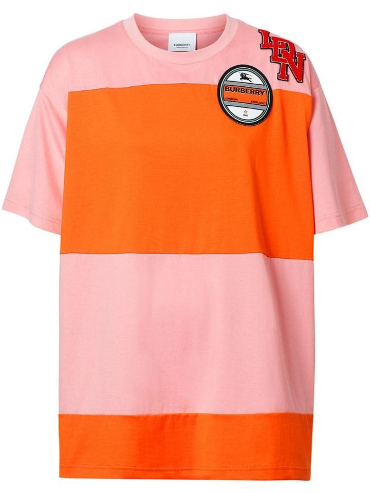 Burberry Logo Graphic Panelled Cotton Oversized T-shirt - Pink