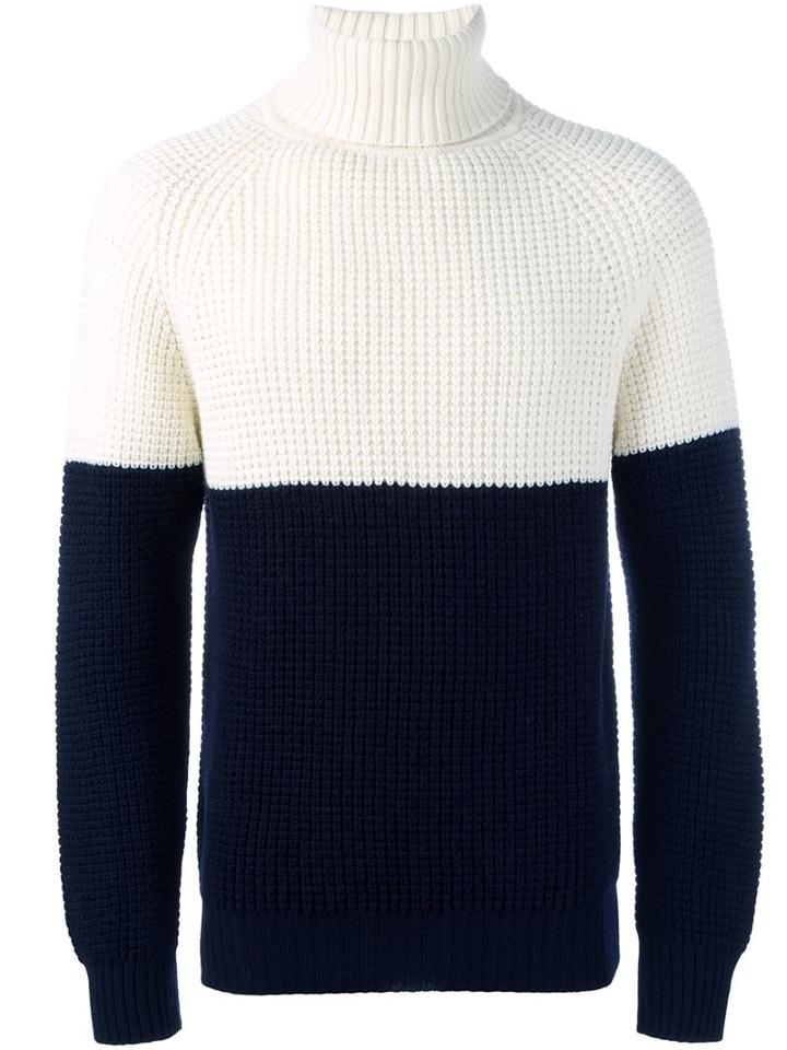 Lc23 Colour Block Jumper, Men's, Size: Small, Blue, Merino