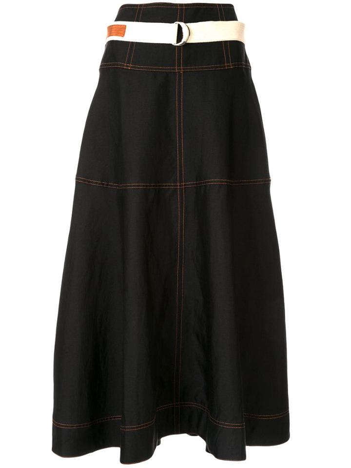 Lee Mathews Contrast Stitching Midi Skirt - Black