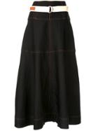 Lee Mathews Contrast Stitching Midi Skirt - Black