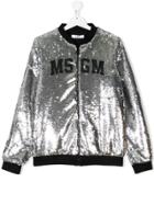 Msgm Kids Logo Sequin Embroidered Bomber Jacket - Metallic