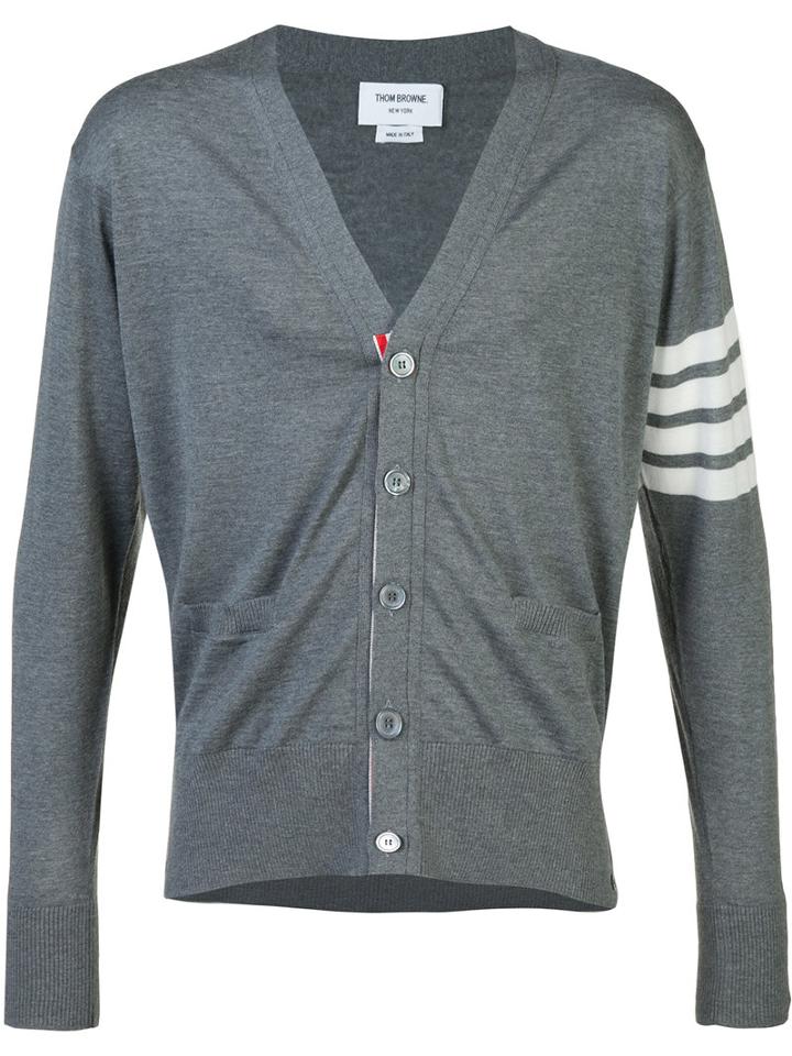 Thom Browne Striped Detail Cardigan, Men's, Size: 2, Grey, Wool