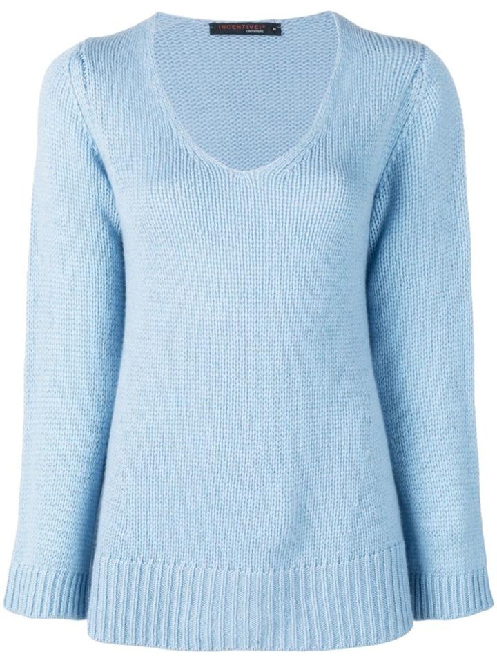 Incentive! Cashmere Scoop Neck Knitted Jumper - Blue