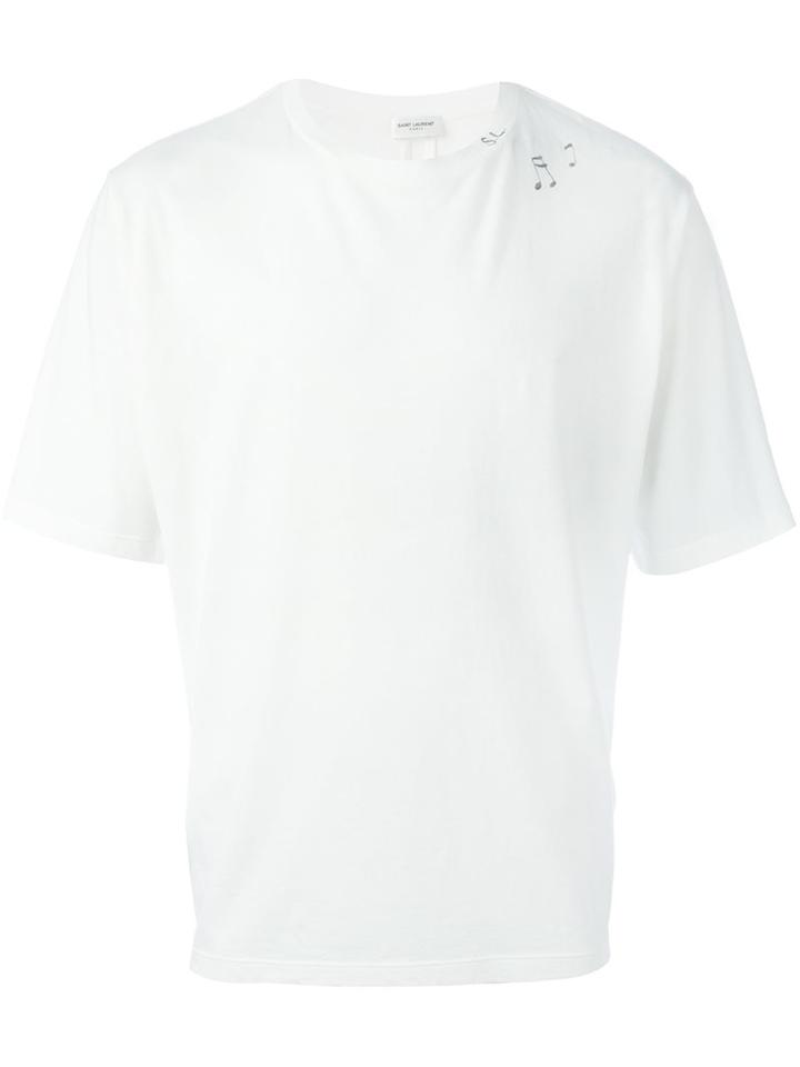 Saint Laurent Musical Note Print T-shirt, Men's, Size: Medium, White, Cotton