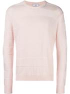 Ami Alexandre Mattiussi Tonal Stripe Crew Neck Sweater, Men's, Size: Large, Pink/purple, Cotton