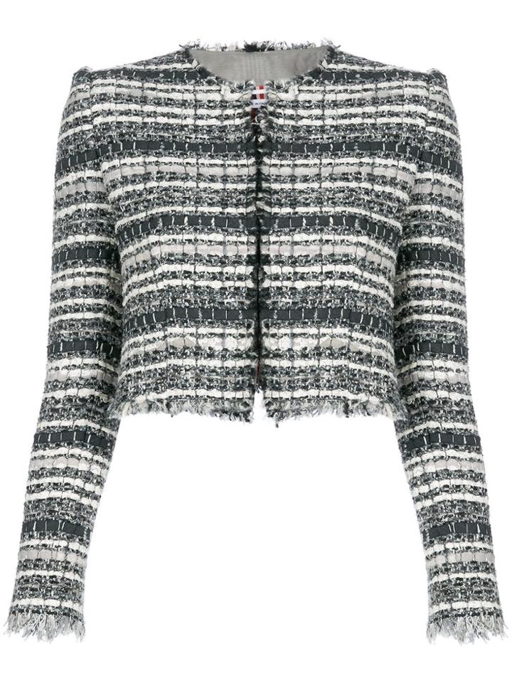 Thom Browne Banker Stripe Lace Ribbon Cardigan Jacket - Grey