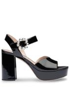 Miu Miu Crystal Embellished Platform Sandals - Black