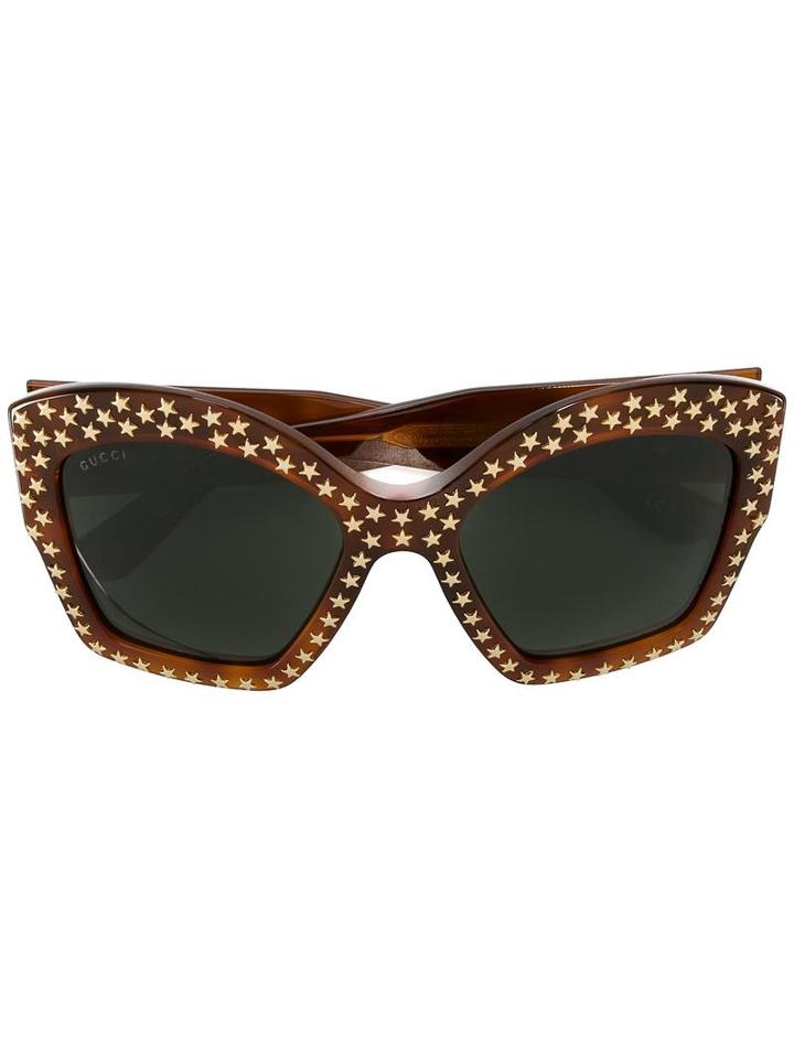 Gucci Star Studded Sunglasses, Women's, Brown, Acetate/metal