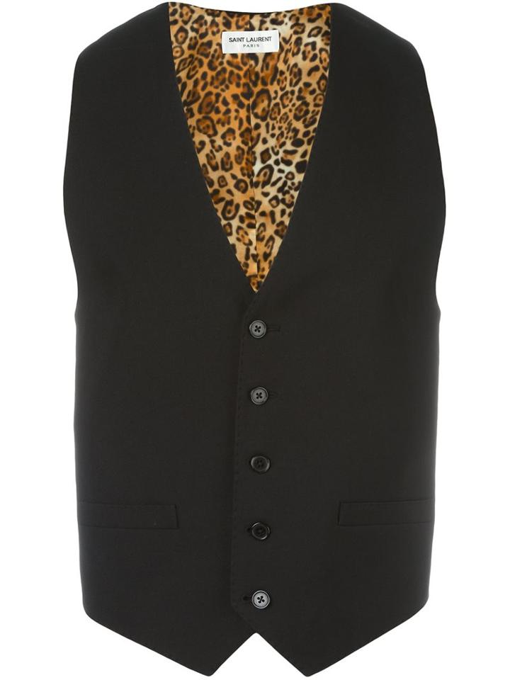 Saint Laurent Contrast Lined Waistcoat, Men's, Size: 46, Black, Cotton/cupro/virgin Wool