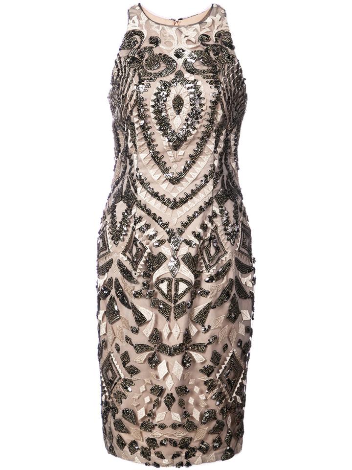 Aidan Mattox Beaded Fitted Dress - Nude & Neutrals