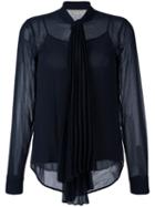 Michael Michael Kors Pleated Chiffon Tie-neck Blouse, Women's, Size: Large, Blue, Polyester