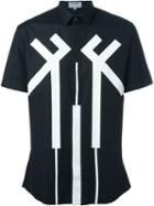 Les Hommes Urban Stripe Print Shortsleeved Shirt, Men's, Size: 46, Black, Cotton/spandex/elastane