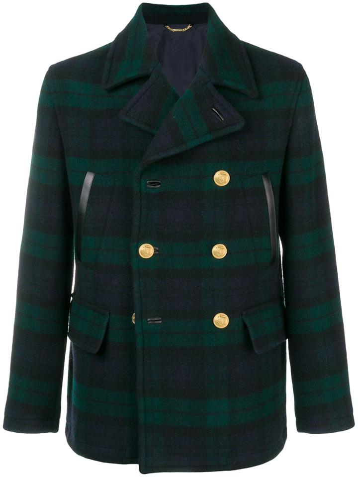 Versace Tartan Double-breasted Coat - Blue