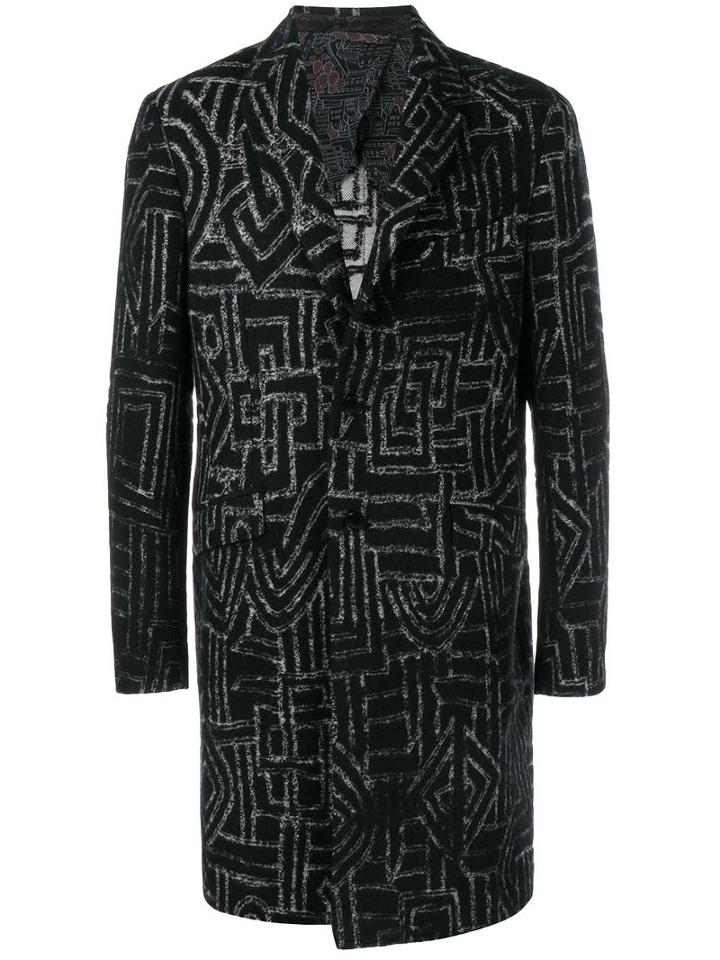 Etro Geometric Print Coat, Men's, Size: 46, Black, Silk/wool