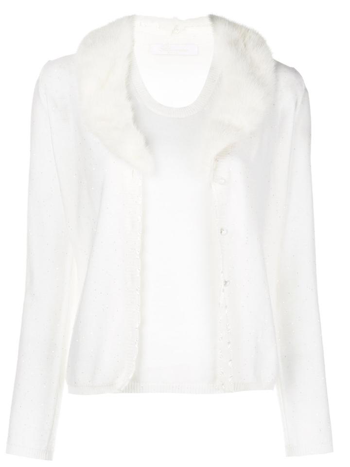 Blumarine Fur Collar Knit Set - Nude & Neutrals