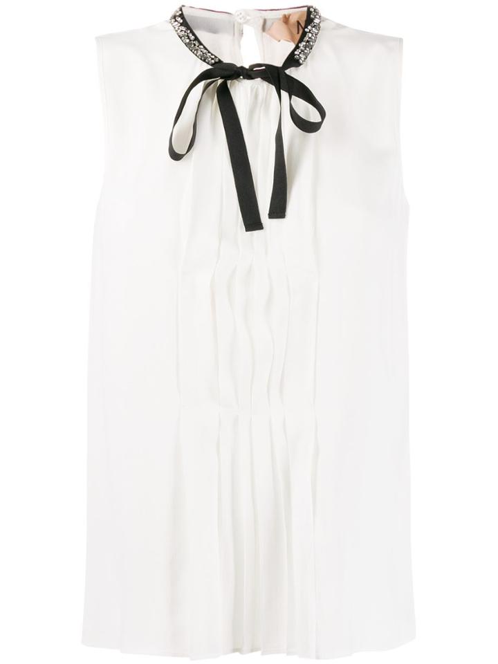 Nº21 Embellished Sleeveless Blouse - White