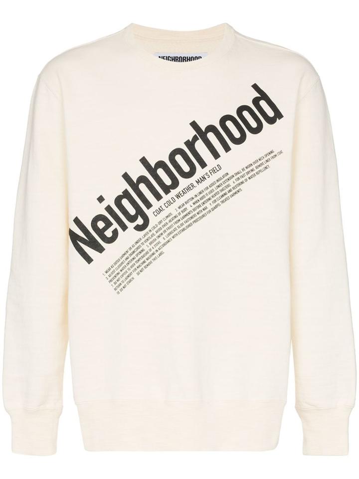 Neighborhood Cream Logo Print Cotton Jumper - White