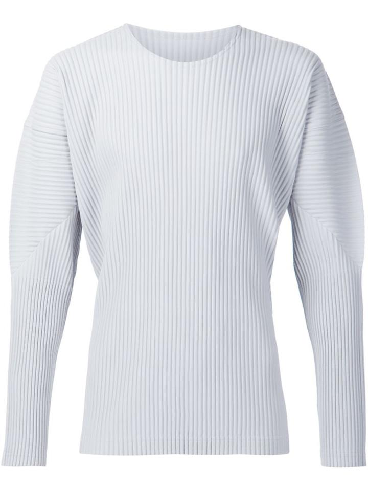 Homme Plissé Issey Miyake Long Sleeve Pleated T-shirt, Men's, Size: 2, Grey, Polyester