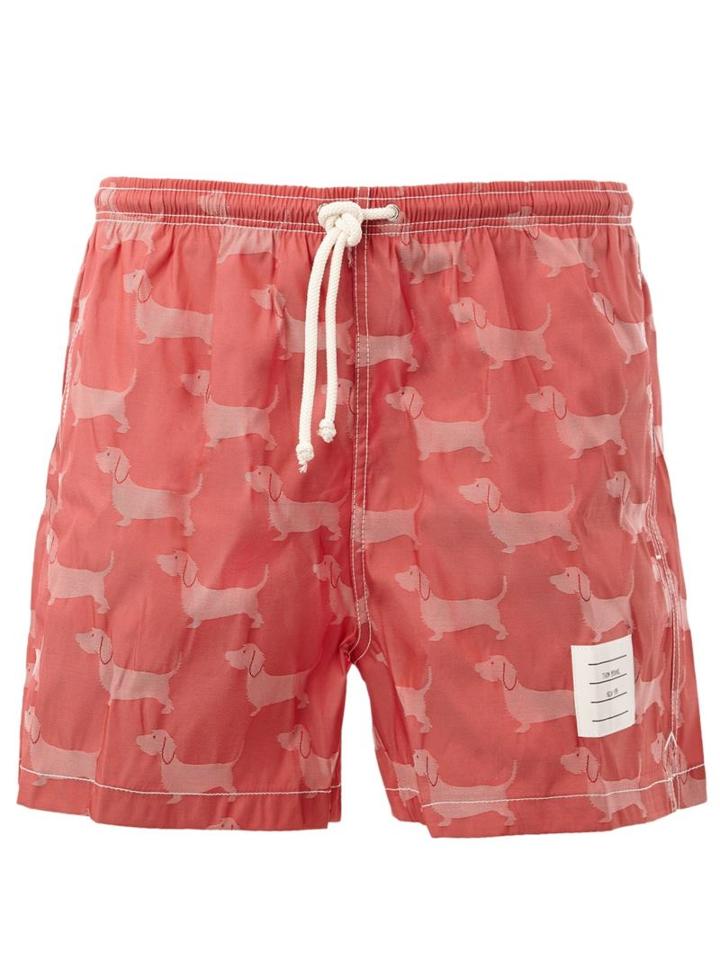 Thom Browne Dachshund Patterned Swimming Trunks, Men's, Size: 0, Red, Nylon/polyester/spandex/elastane